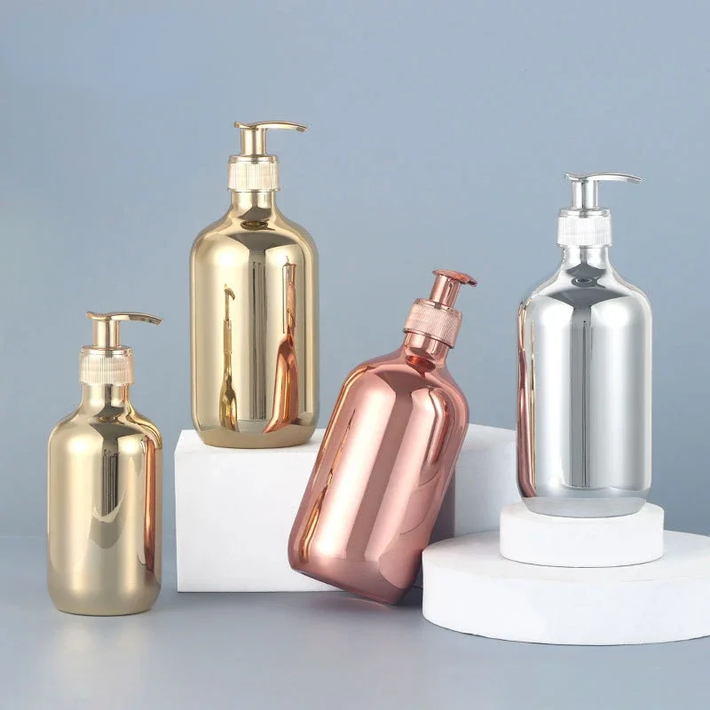Luxury Skincare Packaging - Botella de champú galvanizada de oro,